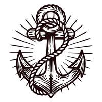 Nautical anchor emblem with rope and radiating lines design vector