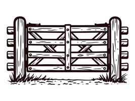 Rustic wooden gate with crossbar design in countryside setting vector