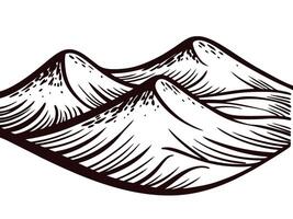 Black and white line art of mountain range with three peaks vector