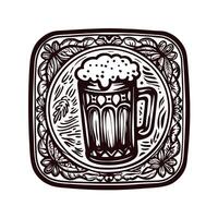 Intricate line art of a beer mug with floral and leaf patterns vector