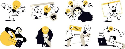 Business idea. illustrations of big idea, startup, creative and business idea, tips, brainstorming, project development, innovative solutions, social media and marketing. vector