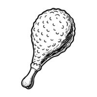 Hand drawn sketch of a crispy fried chicken drumstick on a white background vector