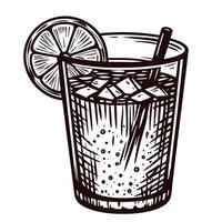 Refreshing lemon soda with ice in glass sketch vector