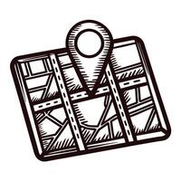 Stylized map icon with a location pin indicating navigation and direction planning vector