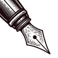 Detailed drawing of a classic fountain pen nib with intricate patterns in black and white vector