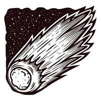 Comet streaking through starry night sky with flare and cosmic particles in motion vector