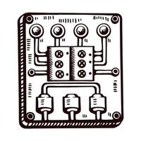 Vintage circuit board design with geometric patterns and symmetrical layout vector