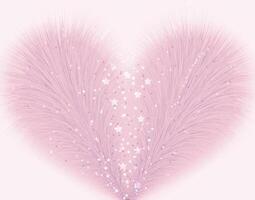 A furry pink heart, fluffy love shape with stars, sprinkle and feathers on a white background vector