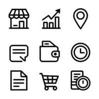 Black Line Icons Representing E-commerce and Business Processes vector