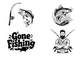 A collection of black and white Fishing Enthusiast for fishing themes Vectors