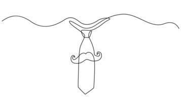 Tender care surrounds a bStylish tie and mustache in continuous one line art design.by's feet in a s continuous one line drawing. vector