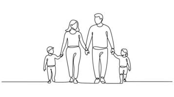 Continuous One Line Drawing of a Family Walking Together vector