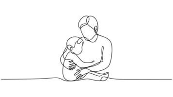 Continuous One Line Drawing of a father holding a child vector