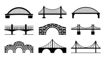 Minimalist Vectors Icons of Bridges and Structures in Black Silhouette Style