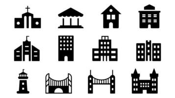 Collection of Building and Architecture Silhouette Icons in Minimalist Vectors Style
