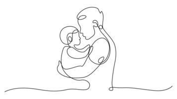Continuous One Line Art Of A Father And Child Showing Love And Affection vector