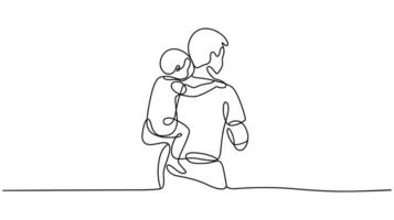 Continuous One Line Drawing of Father Carrying Child on Back vector