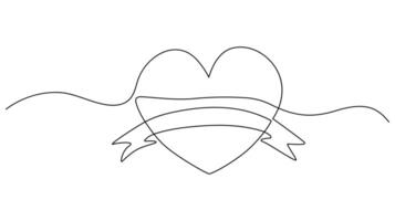 Minimalist, Continuous One line drawing of a heart with ribbon, perfect for love themed designs. vector
