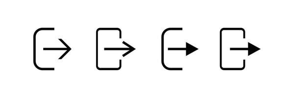 Logout button with arrow inside rounded rectangle set, black outline flat style, minimalist logout symbol collection vector