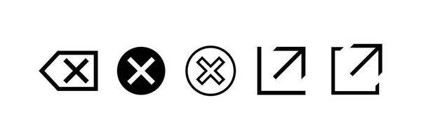 Set of Close, Cancel, Exit, and External Link Icons in Minimalist Style vector