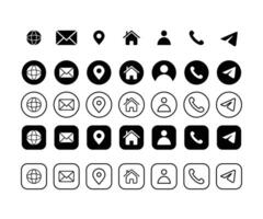 Minimalist contact and profile icons set. Includes globe, email, location, home, user, phone, and send symbols in various styles. Perfect for UI, web, and app design. vector