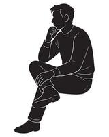 Silhouette of man sitting thoughtful pose illustration for design and creative projects use vector