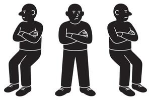 Silhouette of a man with arms crossed tightly and head turned to the side, showing defiance vector