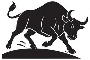 Silhouette of a Powerful Raging Bull with Horns vector