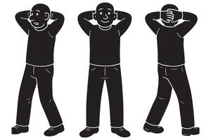 Three Poses of a Bald Silhouette Cartoon Character Expressing Different Emotions vector