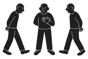 Silhouette of a man with hands clasped behind his back, walking slowly in thought vector