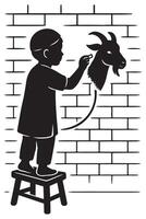 Illustration of child drawing goat on brick wall using chalk art for creative design projects silhouette, eid mubarak, eid ul adha vector