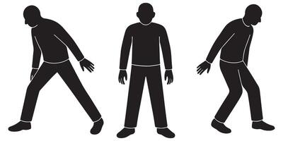 Silhouette human figures in different poses standing straight and bending forward design element vector