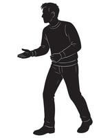 Silhouette of man offering hand illustration for design projects and creative presentations use black and white vector