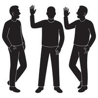 Silhouette of a man standing with one hand raised in greeting and a slight forward lean vector