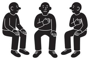 Silhouette of a man sitting on an invisible ledge with legs dangling and arms resting on knees vector