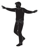 Silhouette of man with outstretched arms in casual wear isolated on white background design element vector