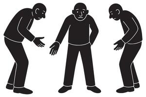 Three figures illustration depicting sadness and loss in a minimal black and white style artwork design silhouette vector