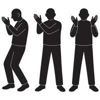 Black and white silhouette of people clapping hands illustration for graphic design and creative projects vector