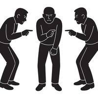 Blame game illustration showcasing accusation and responsibility with pointing fingers and conflict scene silhouette vector