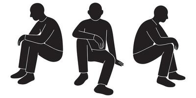 Silhouette of a man sitting sideways with one knee up and arm resting casually across it vector