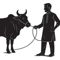 Man with Cow Silhouette, eid ul adha animal vector