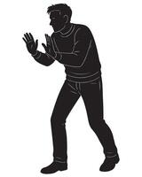 Silhouette of man in defensive stance with hands up for protection or fear illustration design element vector