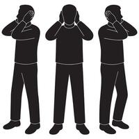 Silhouette of a man holding both hands near his ears as if blocking out noise vector