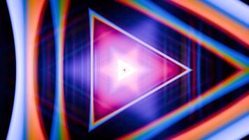 a black background with a triangle and a rainbow colored light video