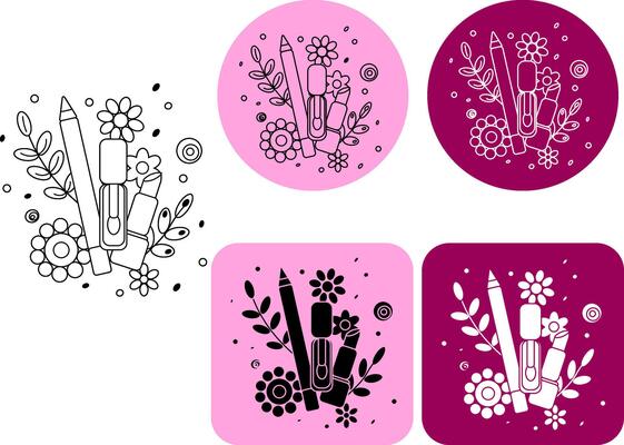 Beauty cosmetics Flower logotype. graphic line illustration. Black and white cosmetic makeup art. Perfect for cards, decorations, stickers, logo, menu, various designs.