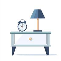 Bedside table with lamp and alarm clock illustration vector