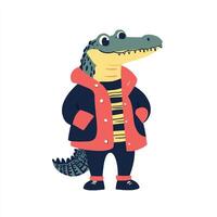 A cartoon crocodile wearing a jacket and pants vector