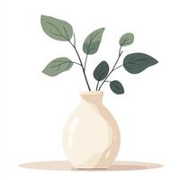 A vase with green leaves in it on a white background vector