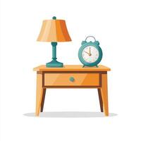 An orange table with a lamp and an alarm clock vector