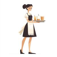A waitress holding a tray with drinks vector